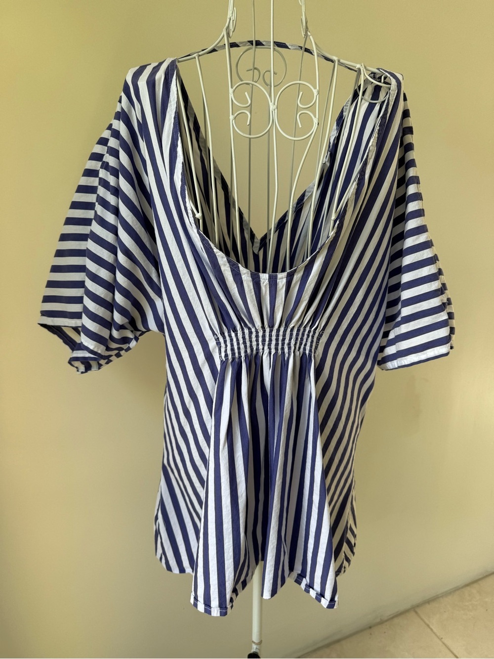 Onia Alessandra Caftan Swim Cover Up Blue White Stripe Beach Dress L